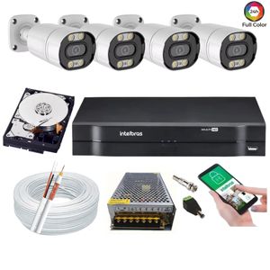 Kit Dvr Intelbras 4 Canais H.265 4 Câmeras Full Hd 1080p Imagem Colorida a noite 20m Completo