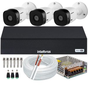 Kit DVR Intelbras 8 canais 1008c H.265 Sem HD 3 câmeras Vhl 1120 hd