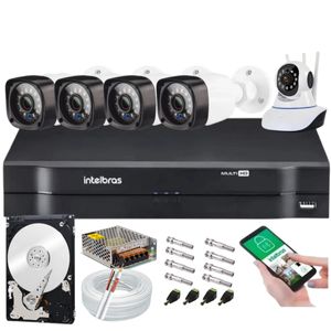 Kit Dvr Intelbras 4 Canais H.265 320GB 4 Câmeras Hd 20 Metros+1 Câmeras IP c/Audio