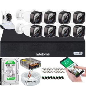 Kit Dvr Intelbras 8 Canais H.265 500GB 8 Câmeras Full Hd 20 Metros+1 Câmeras IP c/Audio