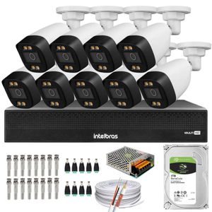 Kit 9 Câmeras Segurança FullColor Visão Noturna Colorida 1080p 2.8mm Dvr Intelbras 1tb
