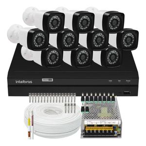 Kit Dvr Intelbras 16 Canais H.265 2tb 10 Câmeras Full Hd 20m