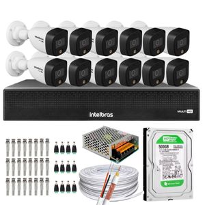 Kit 12 Cameras 1220 Full Color Intelbras Dvr Mhdx 16 Ch Color Noite  C/HD 500GB