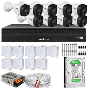 Kit 09 Cameras Full Color Intelbras Dvr Mhdx 16 Ch Color Noite 500gB