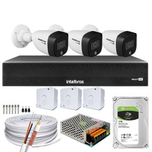 Kit 3 Cameras Full Color Intelbras Dvr Mhdx 4 Ch Color Noite 1TB