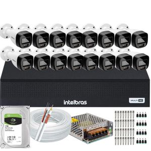 Kit Intelbras 16 Cameras Segurança  VHD 3220b+ Microfone Audio Full Color 1080p Dvr 3116c 1TB