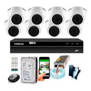Kit Cftv 8 Câmeras Segurança Dome 1220 Full hd com Audio Microfone Dvr Mhdx 1008c Intelbras 1tb