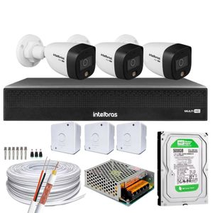 Kit 3 Cameras Full Color Intelbras Dvr Mhdx 4 Ch Color Noite 500GB