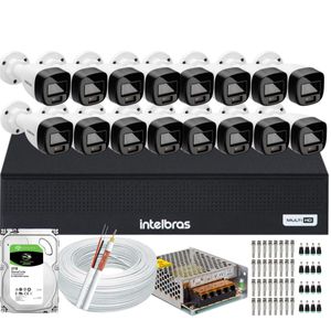 Kit Intelbras 16 Cameras Segurança  VHD 3220b+ Microfone Audio Full Color 1080p Dvr 3116c 3TB