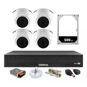 Kit Cftv 4 Câmeras Segurança Dome 1220 Full hd com Audio Microfone Dvr Mhdx 1004c Intelbras 500gb
