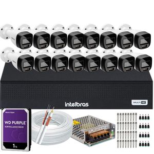 Kit Intelbras 16 Cameras Segurança  VHD 3220b+ Microfone Audio Full Color 1080p Dvr 3116c 1TB Purple