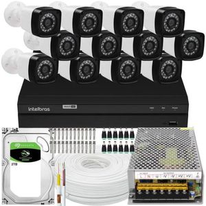 Kit dvr Intelbras 16 canais H.265 2TB 12 câmeras HD 20m