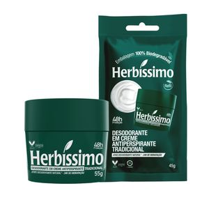 Kit Desodorante Creme Antitranspirante Tradicional Herbíssimo 55G + Sachê Refil Tradicional 45G