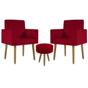 Kit 2 Poltronas Cadeira Recepção Nina Com Puff Balaqui Decor