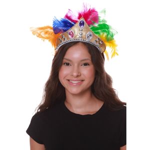 Tiara Cocar com Pedrarias e Penas - Perfeita para Carnaval