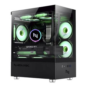 GABINETE GAMER NEOLOGIC AQUARIO PULSE, MID-TOWER, LATERAL E FRONTAL VIDRO TEMPERADO, PRETO, 3 FANS ARGB,  285 X 195 X 380 MM - NL-PSBK