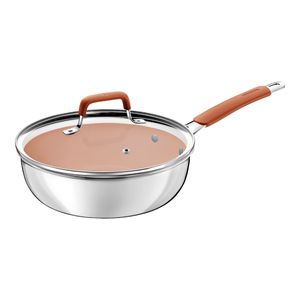 Frigideira Funda Tramontina Romagna Aço Inox Revestimento Cerâmico 24 cm 3,1 L Marfim com Tampa de Vidro