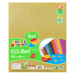 E.V.A. Ibel 40X48cm Dourado Glitter Pacote com 5 Unidades