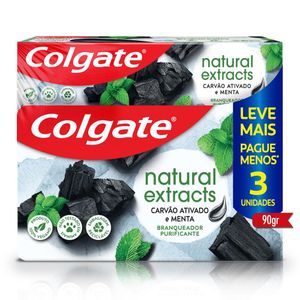 Creme Dental Colgate Natural Extracts Carvão Ativado e Menta 90g Combo com 3 Unidades