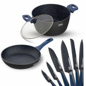 Panelas Ichef Home Sauté Grand 24cm, Home Family Size 24cm com Tampa 24cm Azul e Conjunto 6 Facas Special Cut | Ichef Home Azul