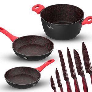 Panelas Ichef Home Sauté Grand 24cm, Home Saute 20cm, Home Family Size 24cm Vermelha e Conjunto 6 Facas Special Cut | Ichef Home Vermelho