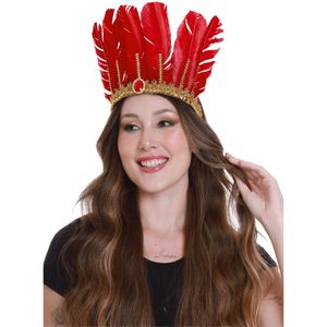 Tiara Cocar Vermelho com Dourado – Acessório para Fantasia