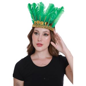 Tiara Cocar Verde com Dourado – Acessório para Carnaval