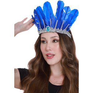 Tiara Cocar Azul com Penas – Acessório para Carnaval