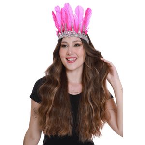 Tiara Cocar Rosa com Prata – Acessório Perfeito para Carnaval