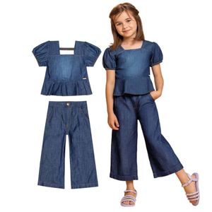 Conjunto Infantil Menina Jeans Cropped Calça Colorittá