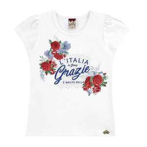 Blusa Infantil Baby Look Cotton Estampa Floral Glinny Branco