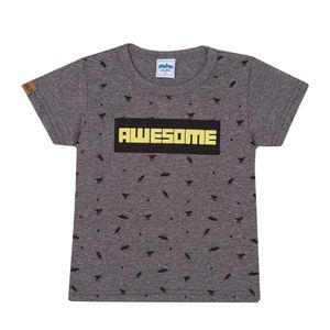 Camiseta Infantil Dino Espacial Serelepe Cinza