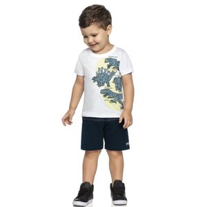 Conjunto Curto Infantil Menino Dinossauros Elian Branco