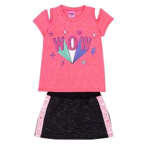 Conjunto Infantil Menina Blusa e Shorts Saia Serelepe Rosa