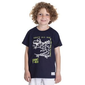 CAMISETA MENINO T-REX NO SKATE EM RELEVO SERELEPE