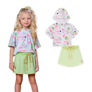 Conjunto Infantil Blusa Boxy Emojis Short-Saia Moletom Kukiê