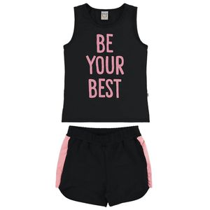 Conjunto Infantil Menina Regata E Short Preto Corrida