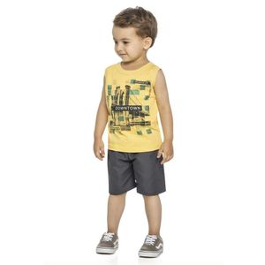 Conjunto Infantil Menino Regata e Bermuda Elian Amarelo