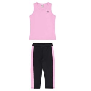 Conjunto Infantil Regata E Legging Rosa Preto UV50+DRY