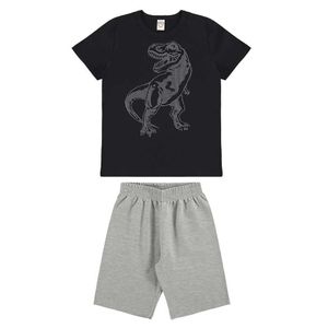 Conjunto Infantil T-Rex Camiseta E Bermuda Moletinho Preto