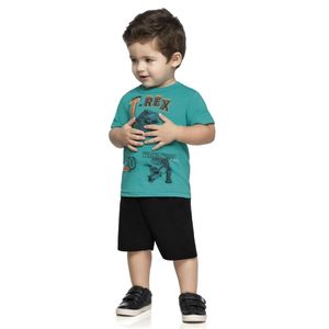 Conjunto Infantil Curto Camiseta E Bermuda T-Rex Elian Verde