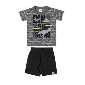 Conjunto Infantil Camiseta E Bermuda Divertidos Dinossauros Elian Cinza