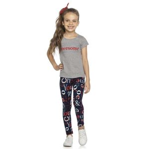 Conjunto Infantil Menina Verão You Are Awesome Blusa E Legging Cinza