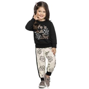 Conjunto Infantil Menina Moletinho Peluciado Love Elian Preto