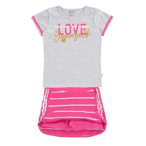 Conjunto Infantil Blusa Meia Malha e Saia Shorts Cottom Cinza