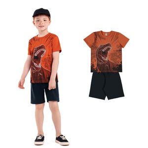 Conjunto Infantil Camiseta Bermuda Moletom T-Rex Boca Grande