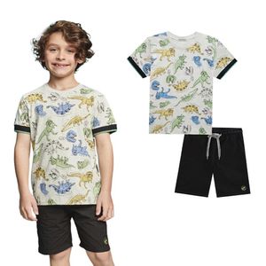 Conjunto Infantil Camiseta Bermuda Sarja Dinossauro Luc.Boo