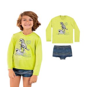 Conjunto Infantil Praia Menino T-Rex Tubarão 50+ Boca Grande