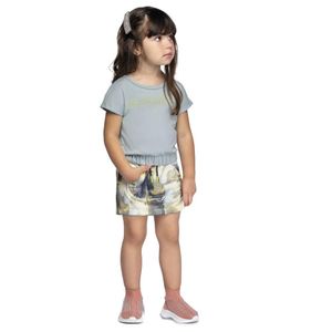 Conjunto Infantil Curto Cropped E Saia-Short Colorittá Azul Celeste