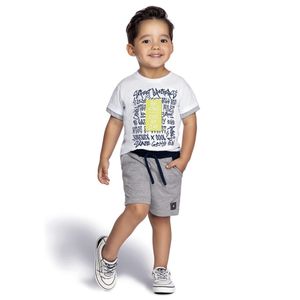 Conjunto Infantil Curto Camiseta E Bermuda Colorittá Branco